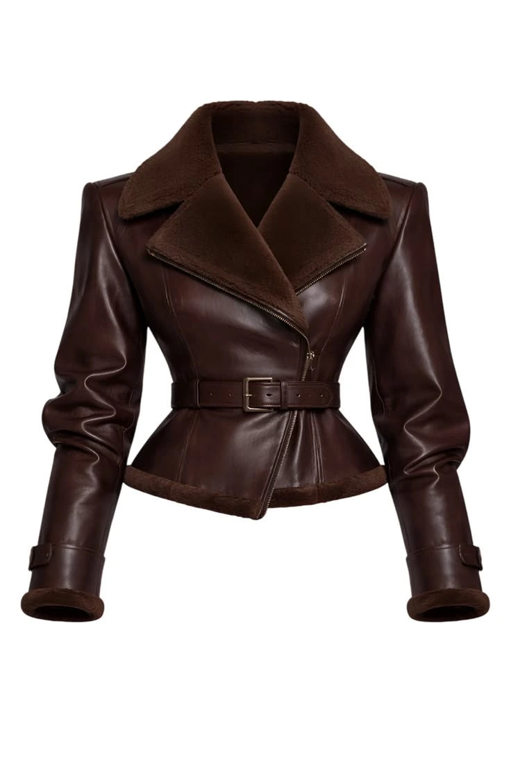 Wide Ribbed Collar Cropped Faux Leather Jacket